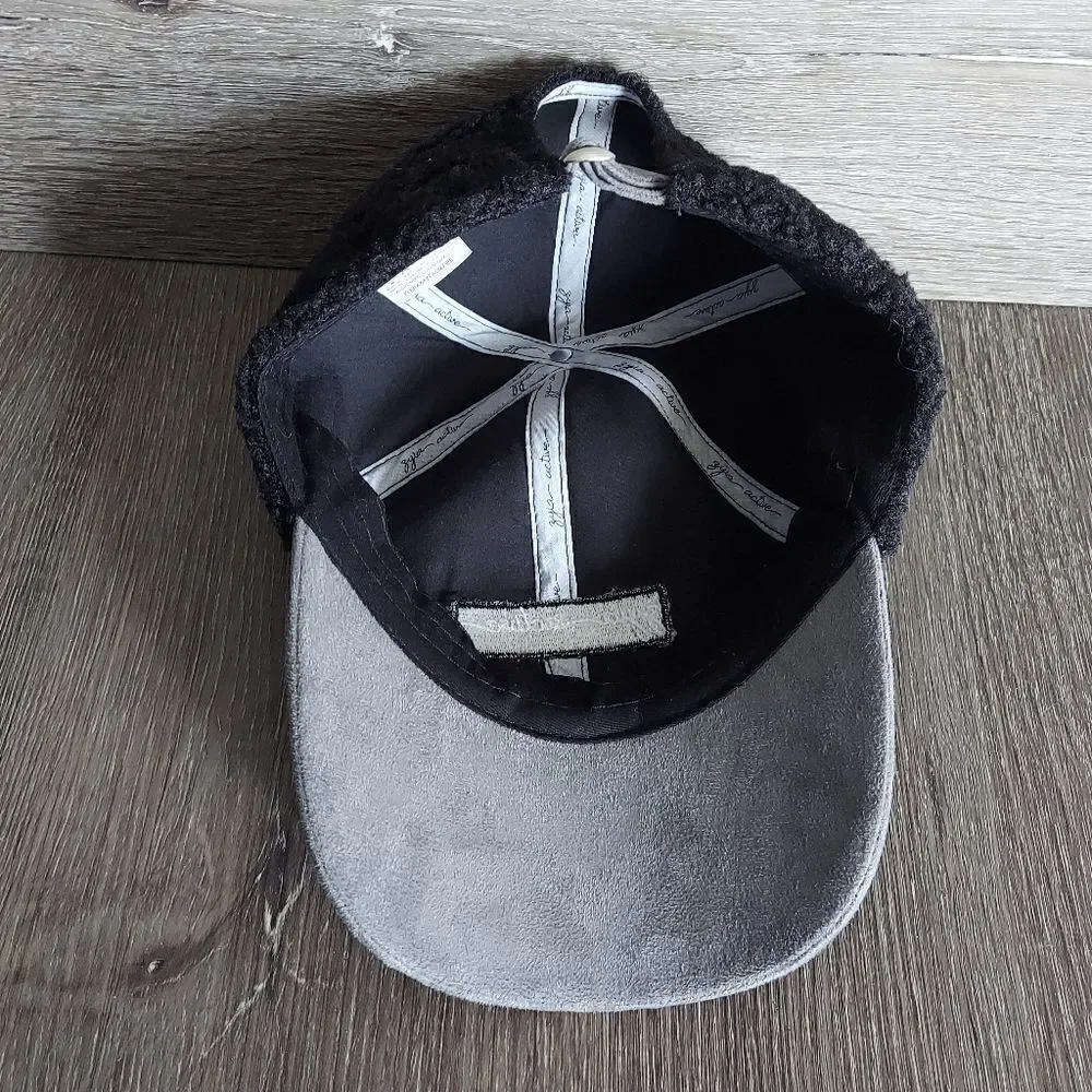 Zyia Active Hat Black Sherpa Gray suede Bill Adjustable Strapback Cap